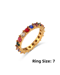 Retro Style Stainless Steel Ring With Colorful Zircon LY881018-22