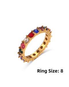 Retro Style Stainless Steel Ring With Colorful Zircon LY881018-23
