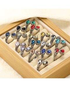 Wholesale Stainless Steel Ring INS Style Popular Casual Retro Thump Zircon Inlaid Gold Plated Ring