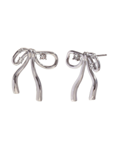 Wholesale Stainless Steel Fine Jewelry Rhinestone Inlaid Bow Knot Pendant Necklace Earrings Ring Sets-03-Steel Color