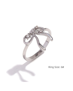 Wholesale Stainless Steel Fine Jewelry Rhinestone Inlaid Bow Knot Pendant Necklace Earrings Ring Sets-04-Steel Color