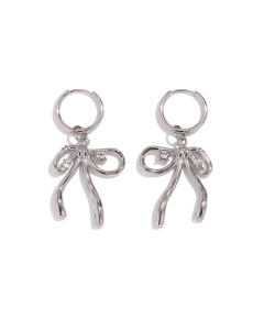 Wholesale Stainless Steel Fine Jewelry Rhinestone Inlaid Bow Knot Pendant Necklace Earrings Ring Sets-02-Steel Color