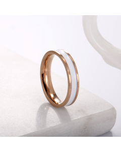 Wholesale 4MM Stainless Steel Ring Drop Glue Ring Couple Tail Ring-Rose Gold Color-White-4