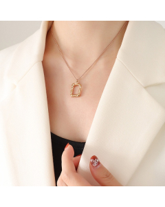 Classic Heart Square Pendant With Titanium Steel Necklace CA7810171-02-Rose Gold Color