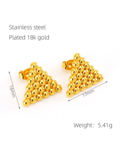 Female Niche Design Round Beads Square Love Triangle Stainless Steel Earrings