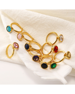 Wholesale Stainless Steel Ring Classic Minimalism High Quality Rounded Zircon Inlaid 18K Gold Plated Ring
