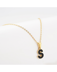 S Black Shell Initial Letter Stainless Steel Necklace CA7810229