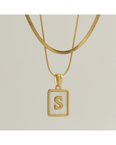 S Double Layer Initial Letter Necklace Inlaid White Shell Pendant Necklace CA7810210