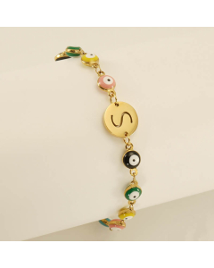 S Evil Eye Drop Oil Initial Letter Stainless Steel Bracelet With 18K Gold Plated