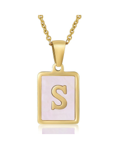 S Gold Plated Necklace Inlaid Pink Shell And Initial Letter Necklace CA7810195