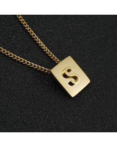 S Gold Plated Square Initial Letter Necklace CA7810194