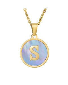 S Hotsale Initial Letter With Blue Shell And Round Tag Necklace CA7810213