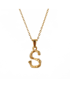 S Initial Letter Bamboo Style Fashion Necklace In Gold Color CA7810198