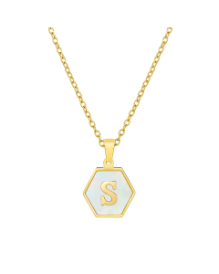 S Initial Letter Hexagon Shape Pendant Necklace And Gold Chain CA7810218