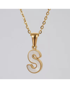 S Initial Letter Inlaid White Shell Stainless Steel Necklace CA7810228