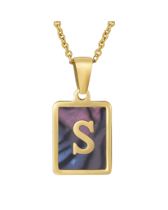 S Initial Letter Necklace Inlaid Black Shell Charms CA7810201