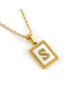 S Initial Letter Necklace Inlaid With White Shell Pendant CA7810216
