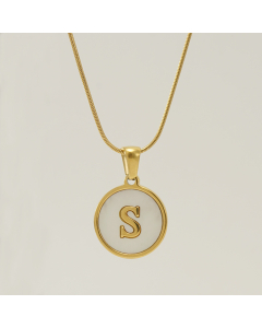 S Initial Letter Snake Chain Necklace With White Shell Round Charms CA7810223