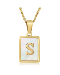 S Necklace Inlaid White Shell With Initial Letter Necklace CA7810200