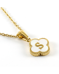 S Stainless Steel Four Clover Necklace With White Shell Charms CA7810222