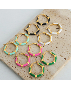 Wholesale Enamel Earrings Senior Sense Temperament Enamel Titanium Steel Gold-plated Geometric Earrings Drip Oil Earrings