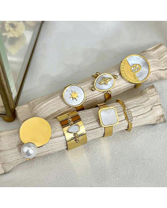 Wholesale Opening Ring Niche Minimalism Shell Pearl Star 14K Gold Plated Stainless Steel Ring