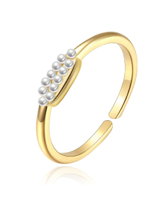 Wholesale Opening Ring Shell Pearl Star Stainless Steel Ring-Gold Color-01
