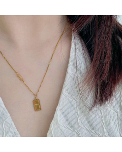 Simple Gold Stone With Stainless Steel Chain Necklace CA7810232