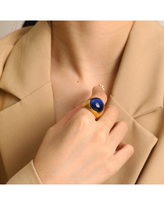 Dark Blue Opal Stainless Steel Ring 18K Gold-plated Fine Jewelry