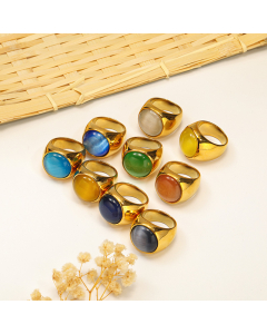 Wholesale Stainless Steel Ring INS Style Fashion Simple Hip Hop Opal Ring 18K Gold-plated Fine Jewelry