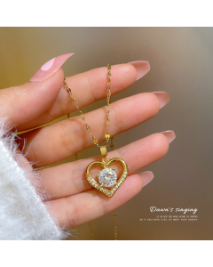 Simple Hollow Heart Inlaid Zircon With Titanium Steel Necklace CA7810158