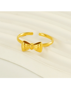 Wholesale New Stainless Steel Ring Simple Style Plated 18K Gold Bowknot Opening Adjustable Ring