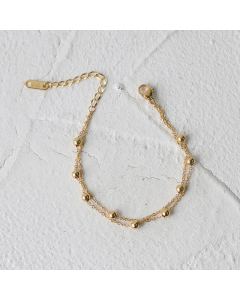 Simple Style Round Ball Gold Bead Stainless Steel Double Layer Bracelet 