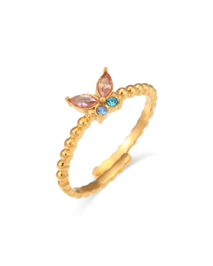 Minimalsim Small Butterfly Plated 18K Gold Stainless Steel Ring Adjustable Ring 