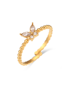 Fashion Small Butterfly Plated 18K Gold Stainless Steel Ring Adjustable Ring 