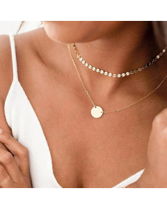 Small Round Disc Stainless Steel Necklace Handmade Chain CA7810145