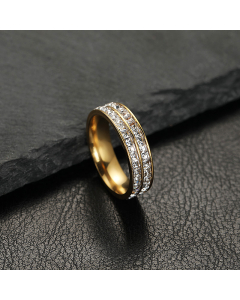 Wholesale Stainless Steel Ring Single And Double Row Of Small Star Zircon Couple Ring-Gold Color-02-9