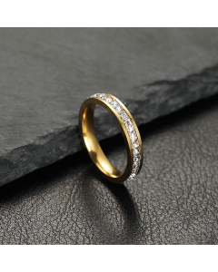 Wholesale Stainless Steel Ring Single And Double Row Of Small Star Zircon Couple Ring-Gold Color-01-8