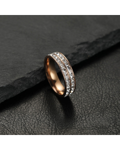 Wholesale Stainless Steel Ring Single And Double Row Of Small Star Zircon Couple Ring-Rose Gold Color-02-10