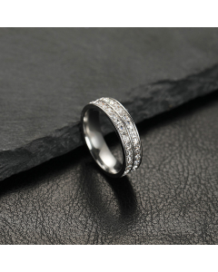 Wholesale Stainless Steel Ring Single And Double Row Of Small Star Zircon Couple Ring-Steel Color-02-7