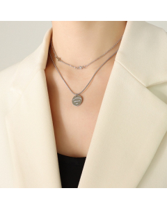Snake Bone Chain Double Layered Titanium Steel Necklace - Silver Color