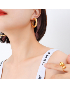 French Style Solid Color Titanium Steel Earrings Stainless Steel Earrings-Gold Color-S