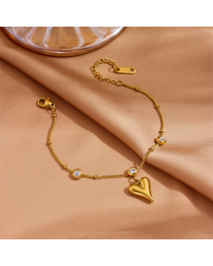Fashion Sweet Stainless Steel Bead Chain Solid Love Pendant Bracelet 