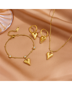Wholesale Fine Jewelry Set Fashion Sweet Stainless Steel Bead Chain Solid Love Pendant Earrings Bracelet Anklet Necklace