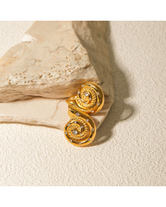 Wholesale 18K Gold Stainless Steel Earrings Spiral White Rhinestone Inlaid Earrings