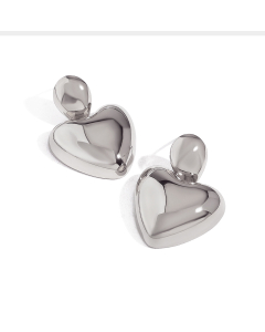 Steel Color Smooth Love Oval Splicing Plated 18K Gold Stainless Steel Earrings 