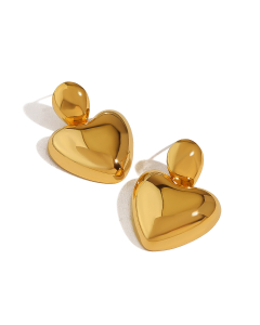 Gold Color Smooth Love Oval Splicing Plated 18K Gold Stainless Steel Earrings 