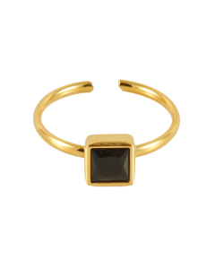 Wholesale Stainless Steel Ring Square Love Shaped Flower Zircon Inlaid Ring-01-Black