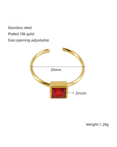 Wholesale Stainless Steel Ring Square Love Shaped Flower Zircon Inlaid Ring-01-Red