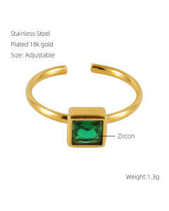 Wholesale Stainless Steel Ring Square Love Shaped Flower Zircon Inlaid Ring-01-Green